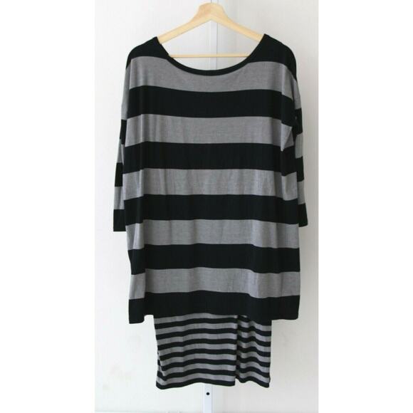 GARNET HILL XS Layered Jersey Knit Dress Long Sleeve Stripe Gray Black 31641 - Picture 1 of 7